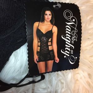 Nice or Naughty black strappy shortie with thongs